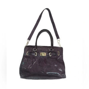 Michael Kors Embossed Purple Python Print Hamilton Satchel.